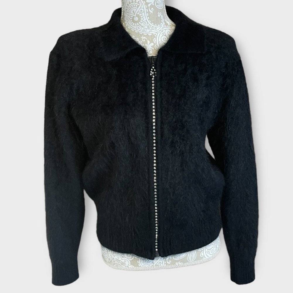 Women’s Angora Black Sweater Jacket size small by Venesha.